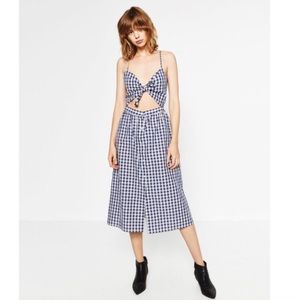 Zara navy gingham cutout cotton sundress, Med